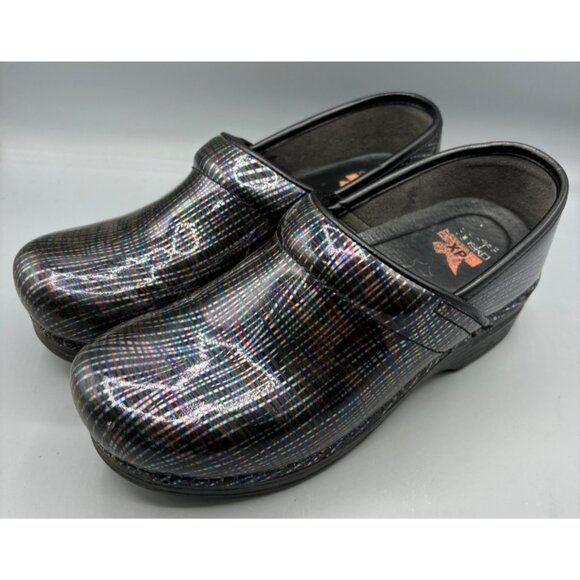 Dansko‎ XP 2.0 Womens Plaid Patent Leather Clogs Size 37 - Picture 1 of 8
